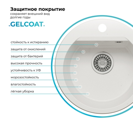 Мойка кухонная POLYGRAN ATOL 460 (белый хлопок №36)